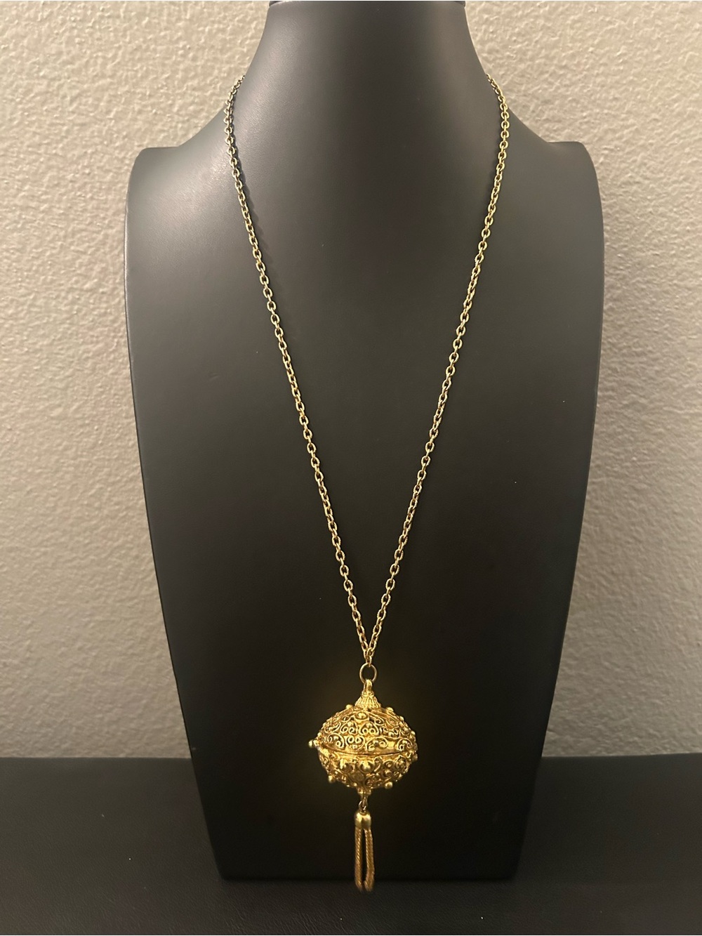 Ornate Gold Filigree Pendant Long Necklace